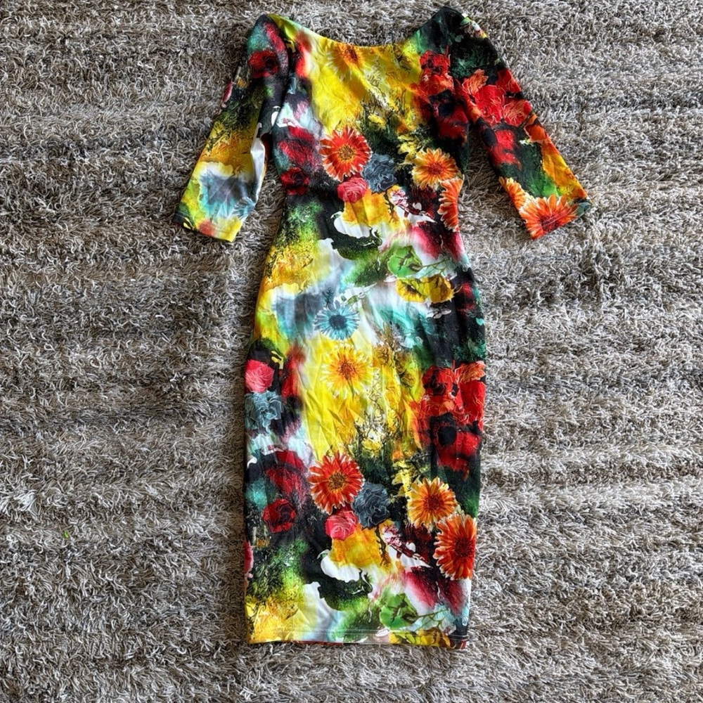 Floral Multicolor Bodycon Midi Dress